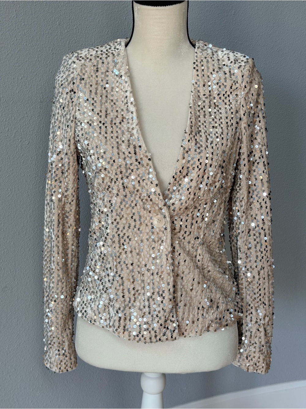 Sanctuary Charmed Sequin Blazer Champagne Silver Sparkle Jacket XS